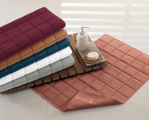 Toalha De Piso Prima Delicatta Antiderrapante Teka Cor Azul Quadriculado