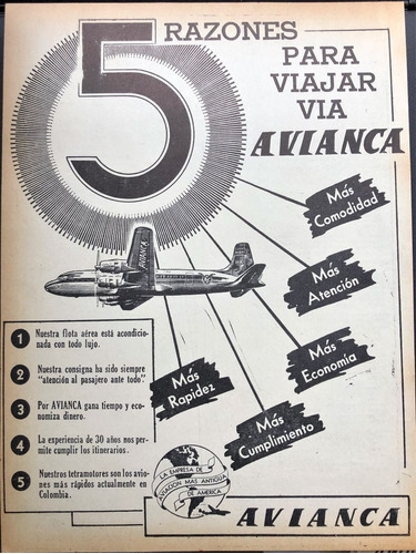 Avianca Aviso Publicitario De 1950