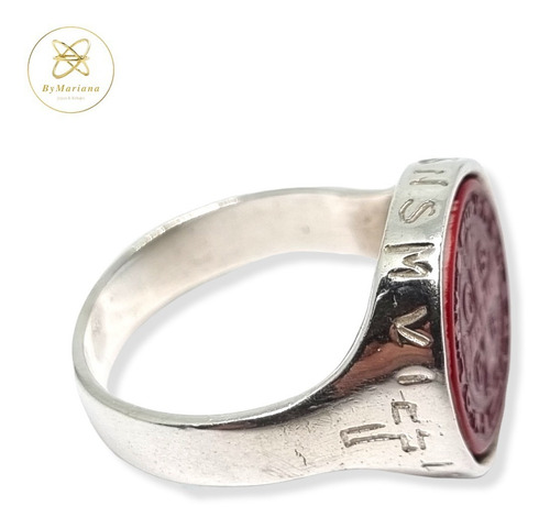 Imagen 5 de 10 de Anillo Plata Resina San Benito Rojo Chico