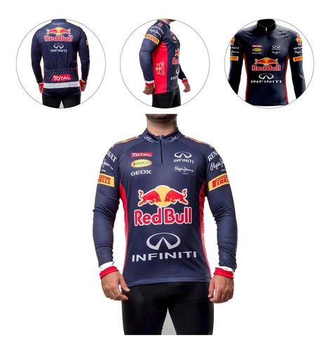 Camisa Manga Longa Scape Red Bull Ciclismo Tradicional Azul