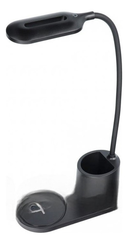 Lámpara De Mesa Inalámbrica+cargador+portalápices Flexible Estructura Negro Pantalla Blanco