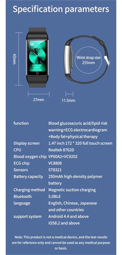 H Reloj Inteligente Tk76 Ecg+ppg Con Azúcar En Sangre Y