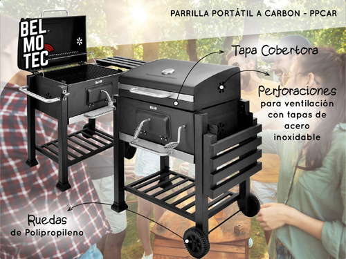 Parrilla Portátil Ruedas Balcon Carbón Leña Mesa Rebatible