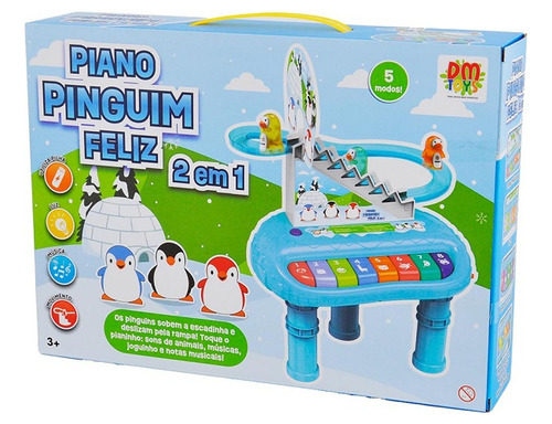 Teclado Piano Musical Escada Infantil Som Luz 2 Em 1 Pinguim
