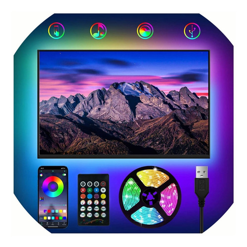 Imagen 1 de 7 de Tira De Luz Led Bluetooth Usb 2m 60 Led Rgb Remoto Control