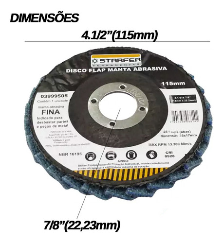 Disco Flap Com Manta Desbaste 4.1/2 Pol. Fina Azul Starfer