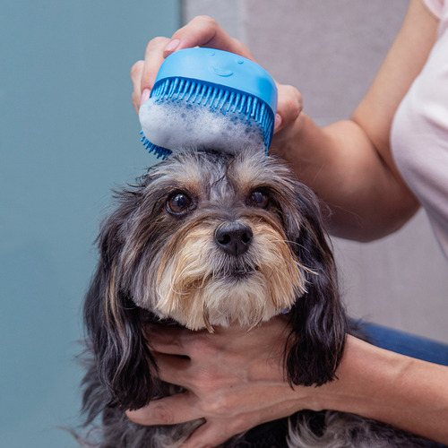 Cepillo Dispensador De Jabón Baño Perros Mascotas Reynera Color Azul