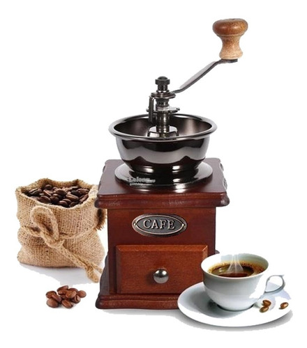 Molinillo De Cafe Manual De Acero Y Madera Moledor Granos 