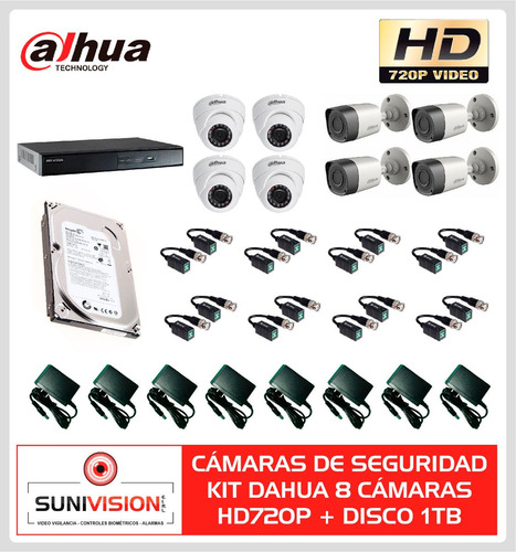 Camaras De Seguridad Kit Dahua 8 Camaras Hd720p + Disco 1tb