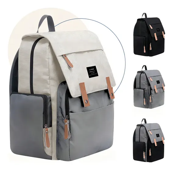 Mochila Maternidade The Land Cor Cinza com Bege - 38cm