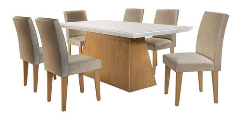 Conjunto De Mesa De Jantar Com Tampo De Vidro Luna E 6 Ca... Cor Marrom