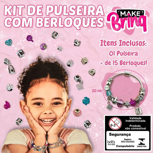 Kit De Beleza Infantil Criança Miçangas Berloque Pulseira
