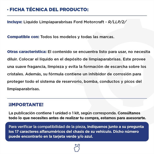 Imagen 2 de 9 de Liquido Limpiaparabrisas Ford Motorcraft - 1 Litro