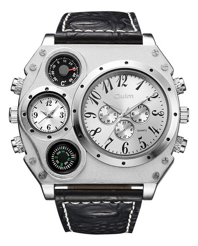 Reloj De Cuarzo Oulm Dual Time Zone Compass .