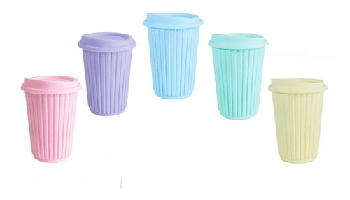 Imagen 1 de 8 de 50 Vasos Rallado Tapa Térmico Pastel 270ml Bpa Free