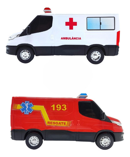 Kit2 Brinquedo Infantil - 1 Carro Van Bombeiros + Ambulância