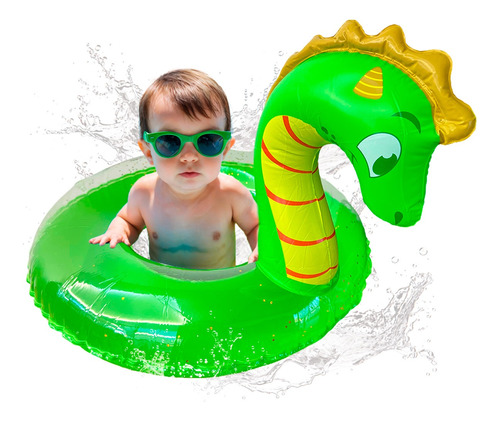 Inflable Salvavidas Dragón Verde Glitter Flotador Infantil