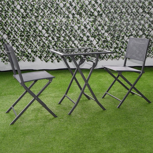 Set Patio & Jardín 3 Pz Sillas Y Mesa Pegables Gris Goplus