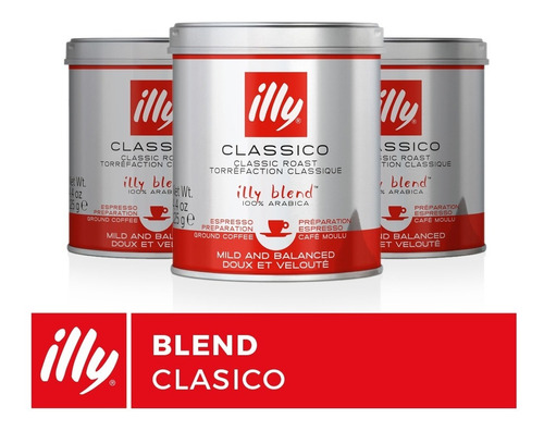 3x Café Illy Blend - 125gr - 100% Arábica - Molido