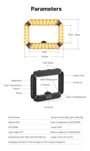 Iluminador Led Ulanzi U200 Celular Dslr Mirroless Gopro