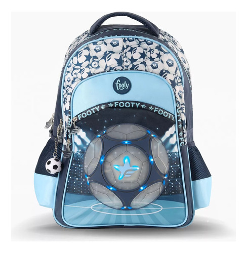 Mochila Espalda New Champions 18'' Footy Azul Con Luz Led