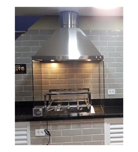 Kit Churrasqueira Braseiro E Coifa Gourmet Cor Inox
