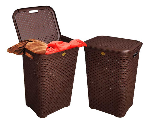 4 Cestos Canasta Organizador Ropa Tapa Rattan Color Chocolate