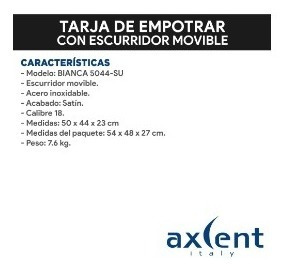 Fregadero Tarja De Acero Inox Con Escurridor Movible Axcent