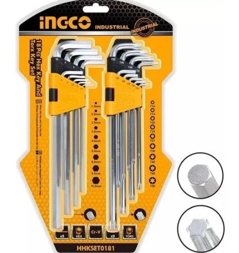 Juego Llaves 9 Pcs Allen 9 Pcs Torx + Soporte Ingco - Ynter