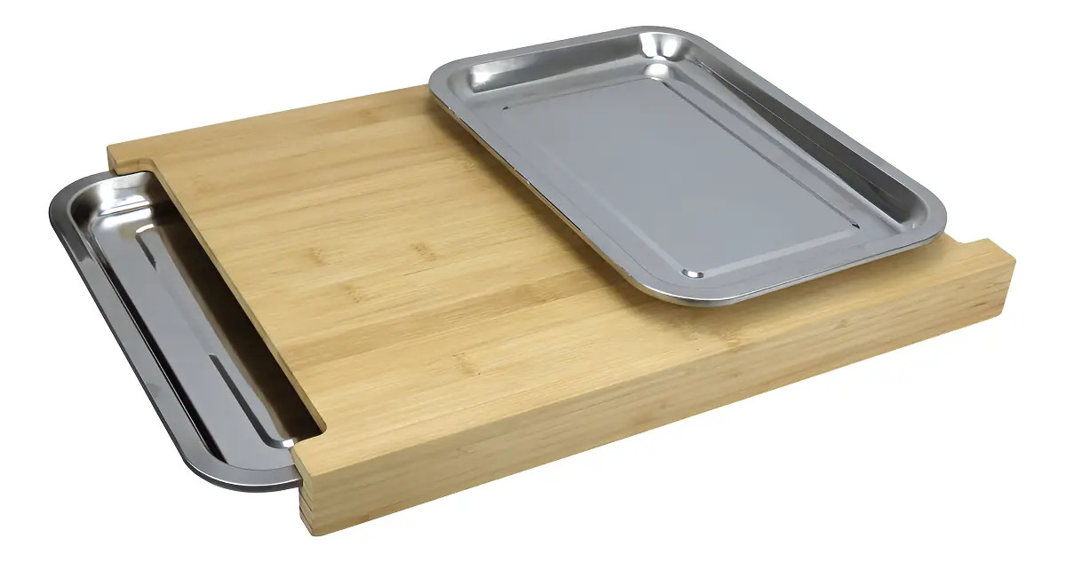 Tábua Corte 2 Gavetas Coletoras Inox Bambu 4x34x44cm Natural