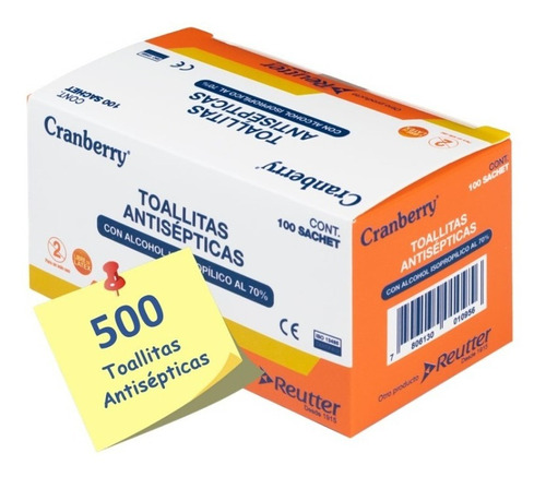 Toallitas Antisépticas Alcohol 70% Cranberry 5 Cajas *100