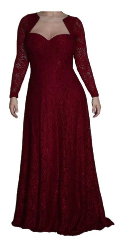 Vestido De Festa, Madrinha Longo Em Renda, Plus Size J008e