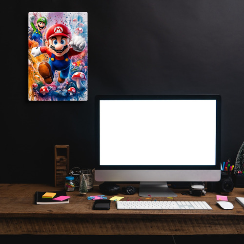 Poster Mario Bros Colorart Metálico + Soporte Magnetic 20x30