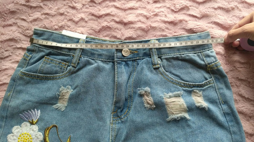 Short De Jean Con Bordado Flores Talla 28 Nuevo Importado