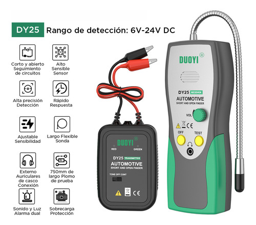 Probador de buscador de cortocircuito abierto automotriz Escáner de circuito de coche Detector de circuito CC corto abierto 6-24V Mrcartool DY25