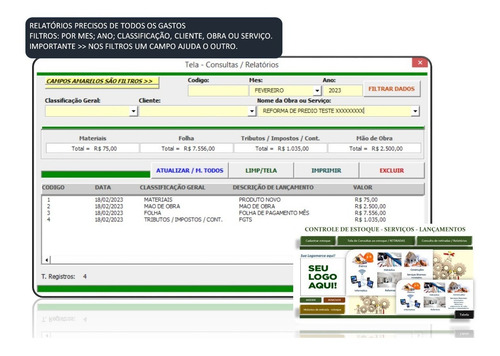 Planilha Controle De Estoque, Serviços E Gastos!