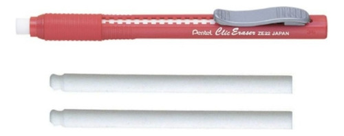 Caneta Borracha Retrátil Pentel Clic Eraser + 2 Refil Cor Vermelho