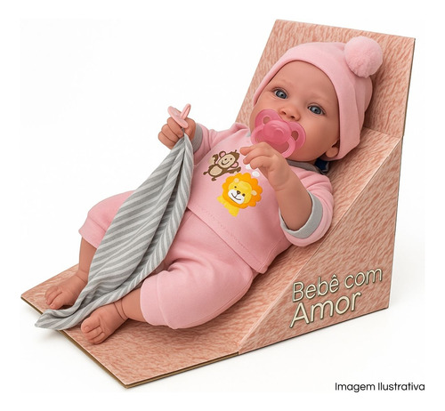 Boneca Bebê Com Amor Cotiplás Reborn Acessórios 40cm Vinil