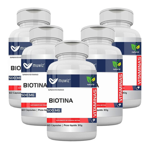 Suplemente Biotina 500 Mg 60 Cápsulas Muwiz 5 Potes