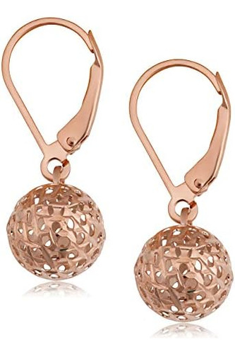 Kooljewelry Real Pendientes De Bola De Filigrana De Oro Rosa