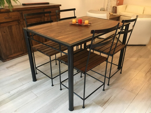 Imagen 2 de 6 de Mesa Comedor Sillas Hierro Forjado Industrial 140x80 Campo