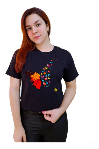 Polera Dama Estampada 100%algodon Diseño Mariposa 308