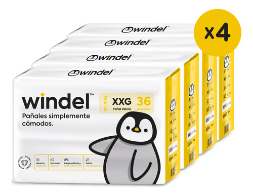 Pañal Windel Xxg Velcro Pack X4 (144 Unidades)