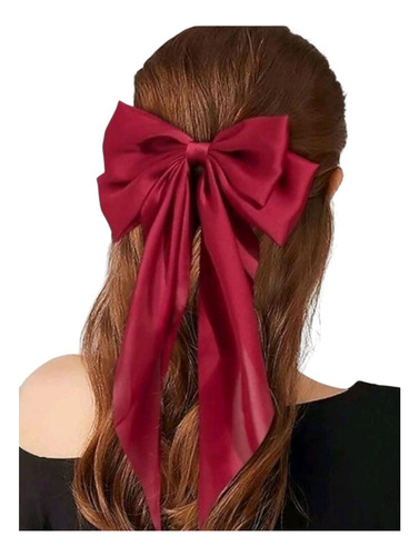 Moño Coquette Broche Para Cabello Moño Coletero Satin Bordó