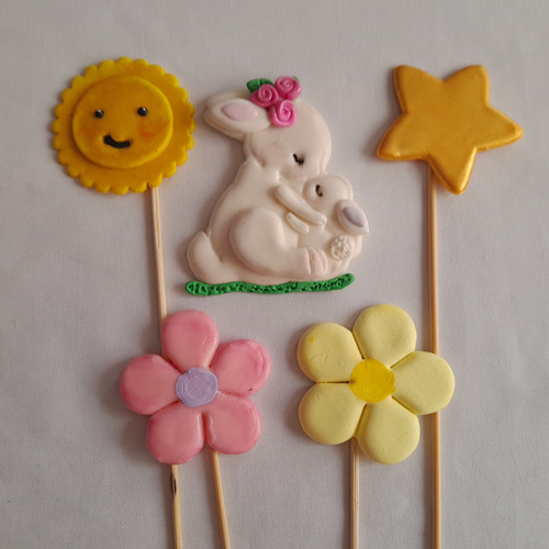 Toppers Porcelana Fría - Mamá Coneja Con Su Bebé Amorosos X5 Índigo Mamá Coneja Con Su Bebé