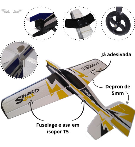 Aeromodelo Elétrico Acrobático Sbach Isopor T5 Perfilado 95cm Horizon Com Linkagem Trem De Pouso Cor Amarelo