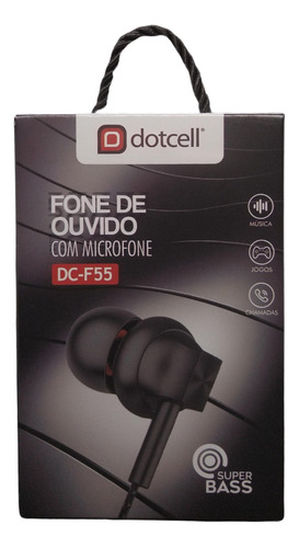 Fone De Ouvido Preto Para Celular Dotcell Dc-f55