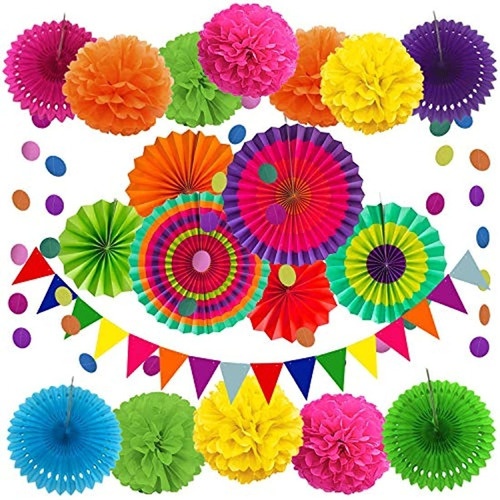 Decoración De Fiesta, 21 Piezas De Abanicos De Papel