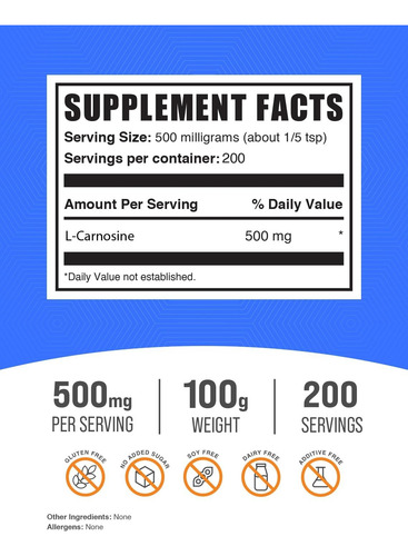 Bulk Supplements L-carnosine Polvo 100gr