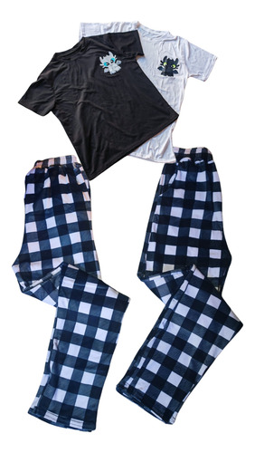Set Pijama Pareja 2 Playeras Y 2 Pantalones Con Bolsasunital